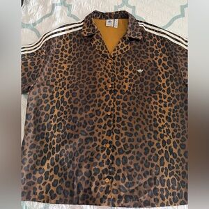 adidas Leopard Print Button Down Shirt - Brown and Black